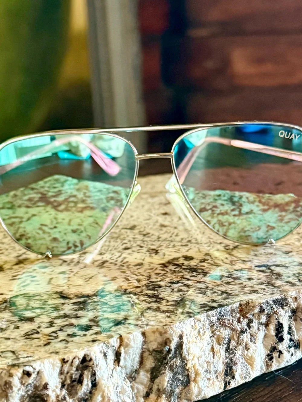 Quay Australia Aviator Sunglasses with Blue Mirrored Lenses